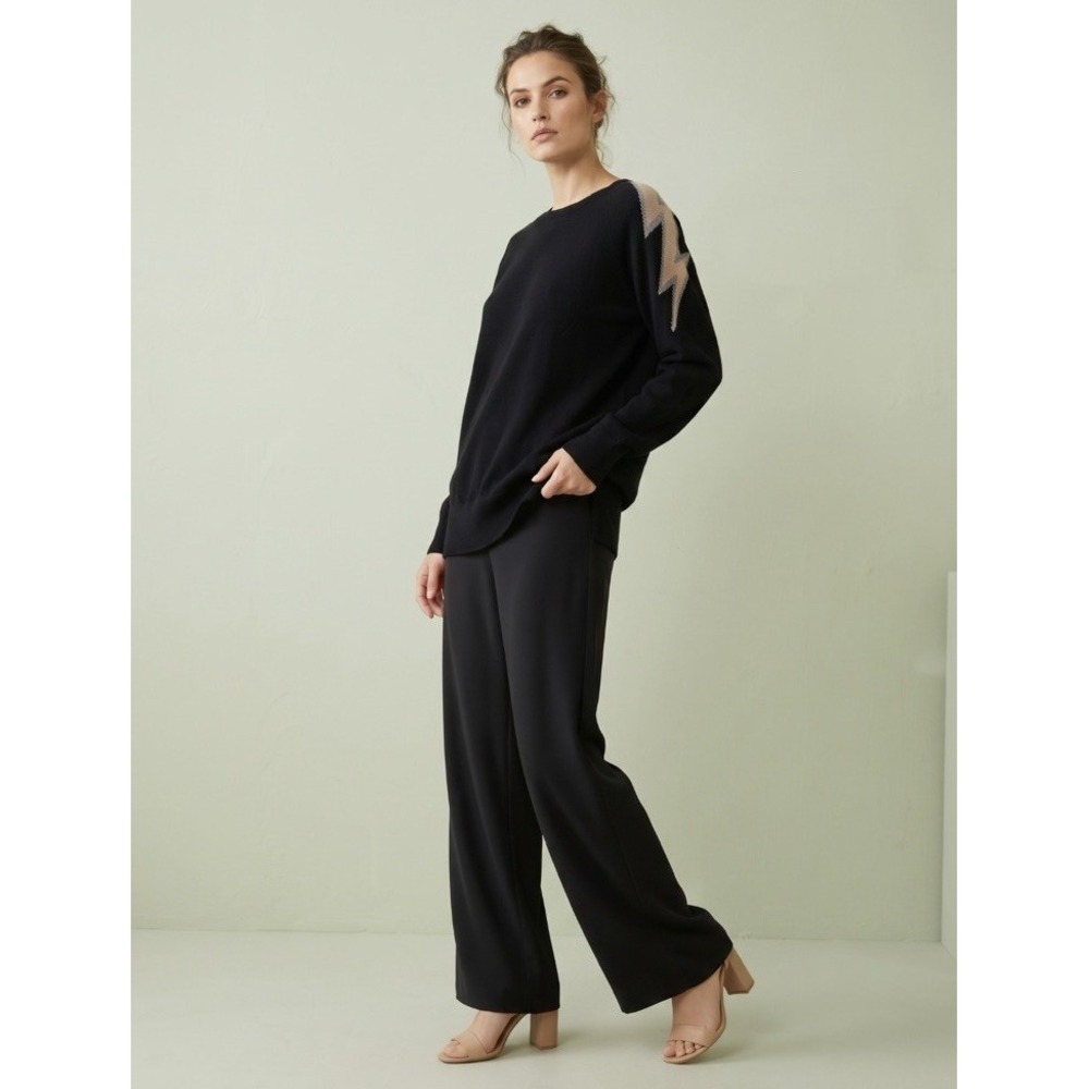 WYSE London Black 100% Cashmere Lightning Bolt Shoulder Sweater Size 1 / Small